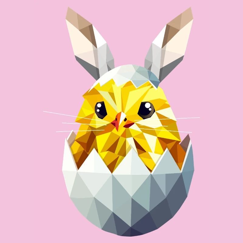 Geometric Easter chick in egg with bunny ears