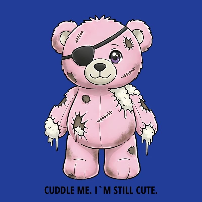 Ours en peluche rose patchwork avec cache-œil