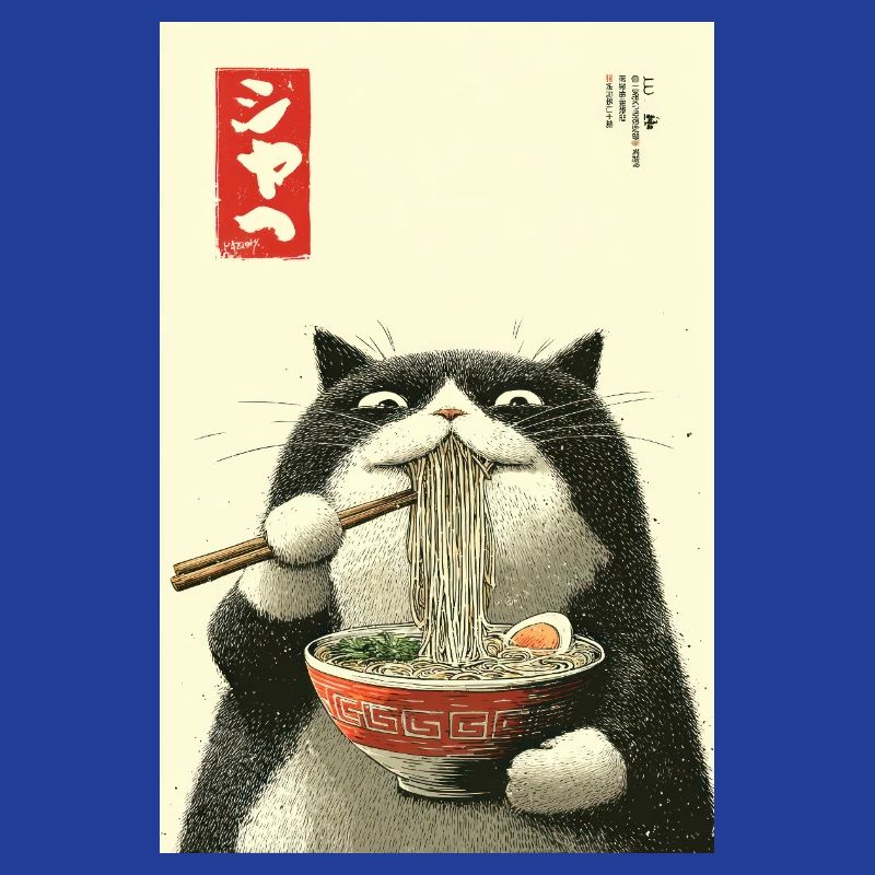 Ramen-Katze im Ukiyo-e-Stil