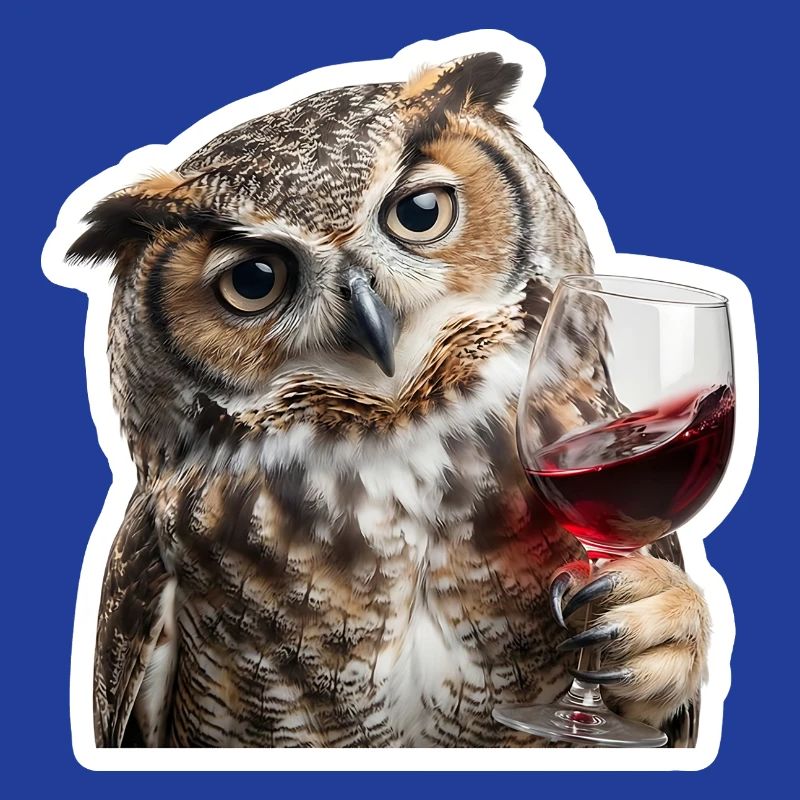 Weise Eule beim gemuetlichen Weinabend
