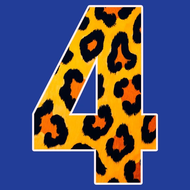 Leopard Print Numeral 4 Fire Orange
