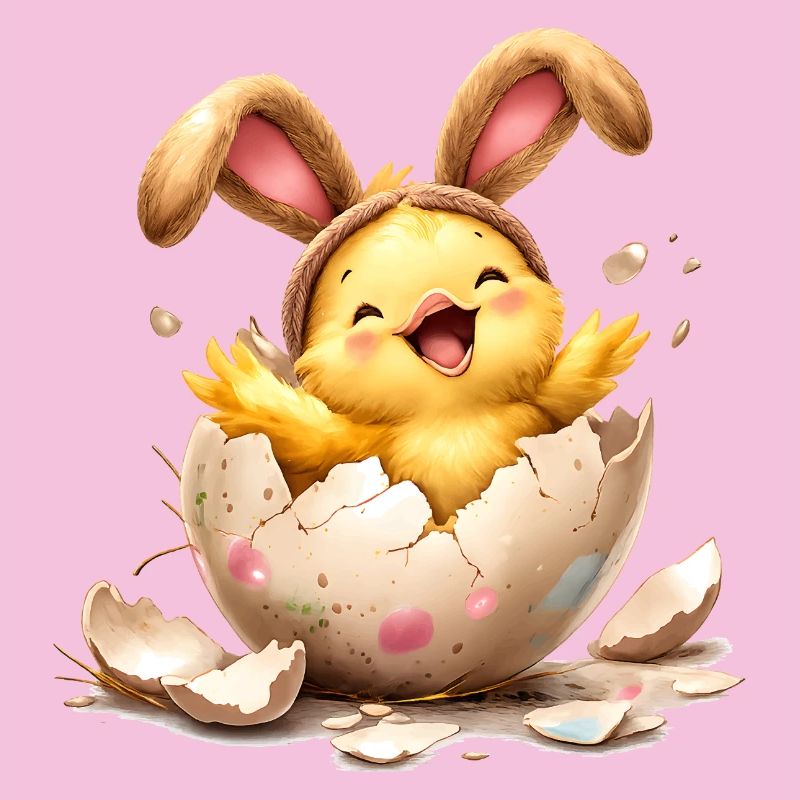 Chick with bunny ears in Easter egg