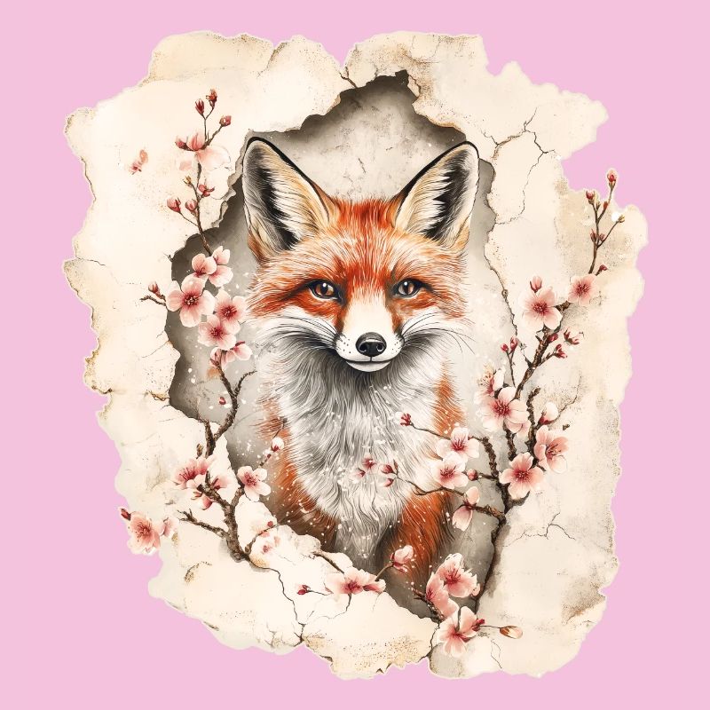 Fox with cherry blossoms