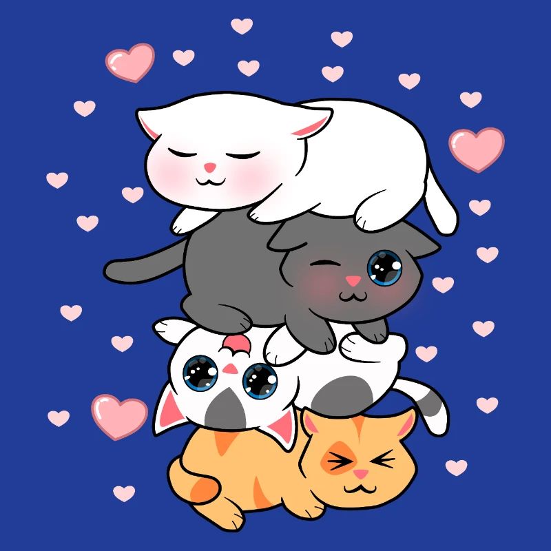 Four Kawaii Kittens Stack Cute Cats Illustration