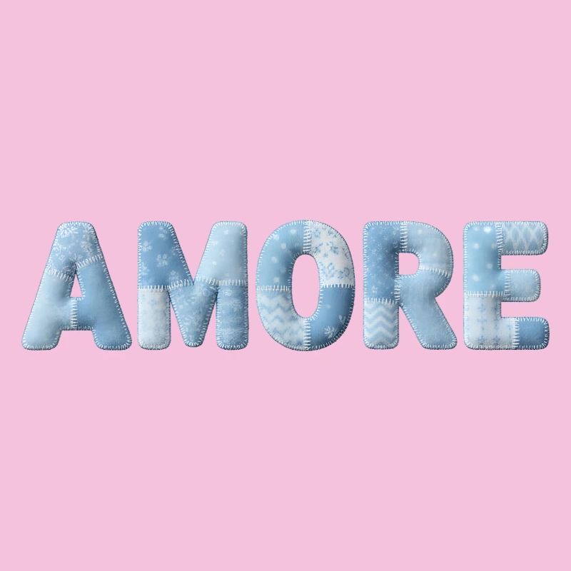 Amore Schriftzug Patchwork Design Blau