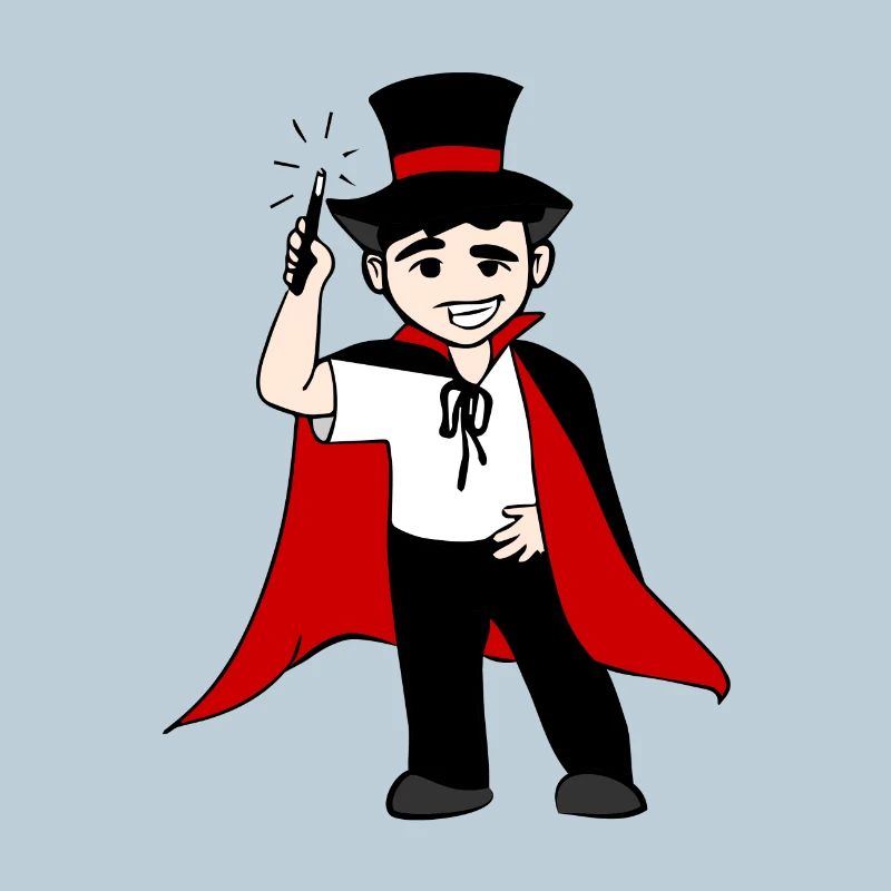 funny wizard with magic wand