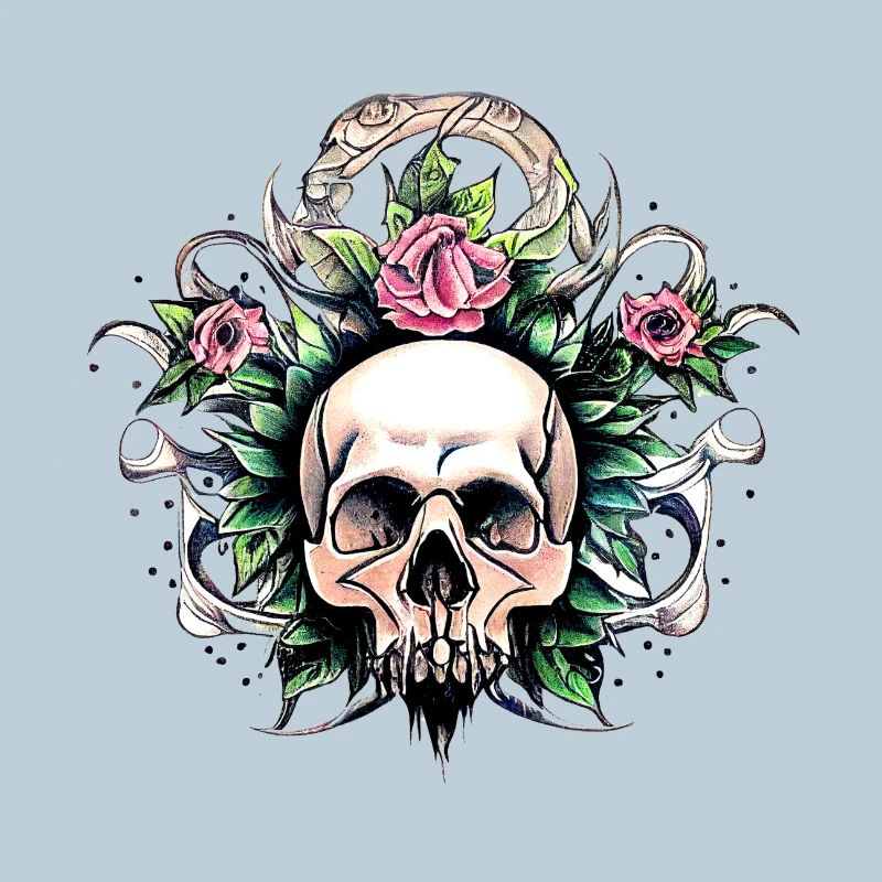 Floral Skull Crown Tattoo Art