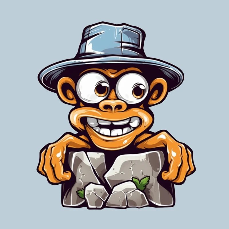 Cartoon Gorilla with Breaking Rocks Hat