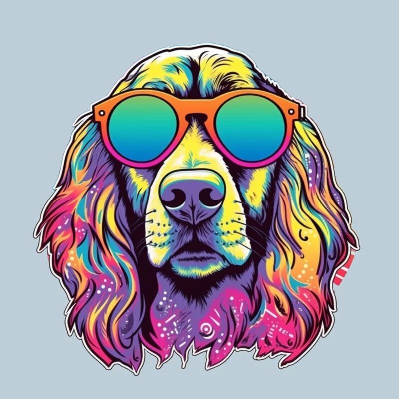 Bunter Hund mit Sonnenbrille in Neonfarben