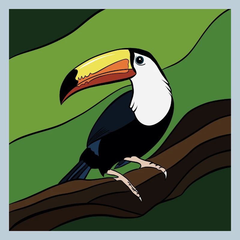 Oiseau avec bec coloré sur branche de feuille