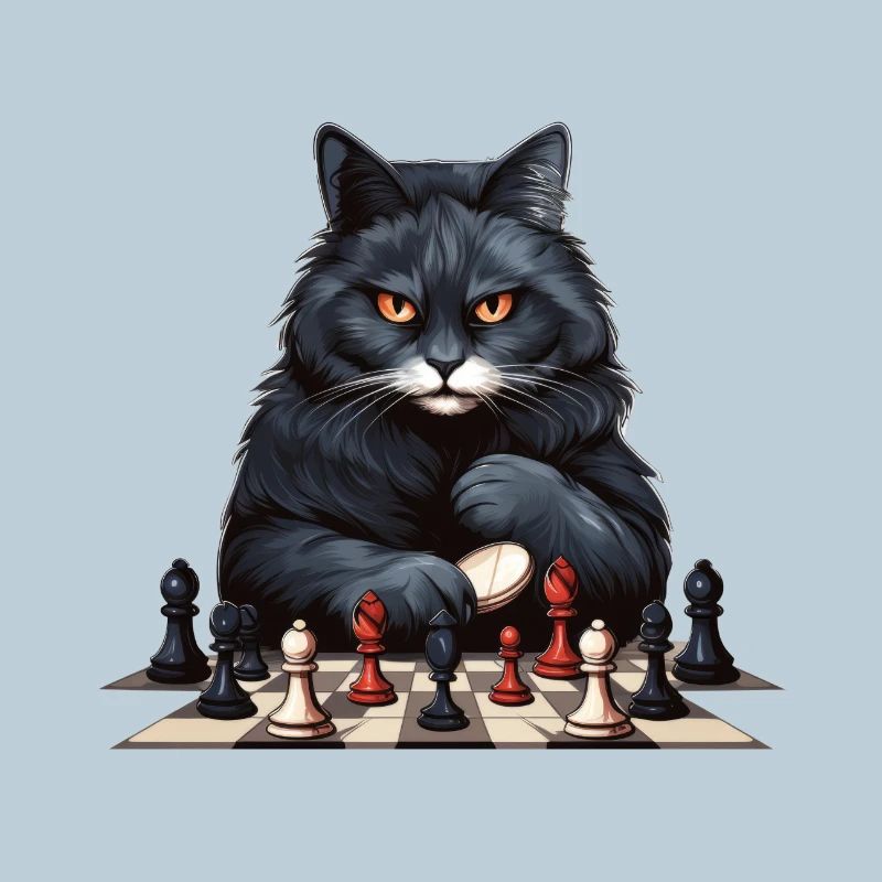 Chat noir jouant aux échecs