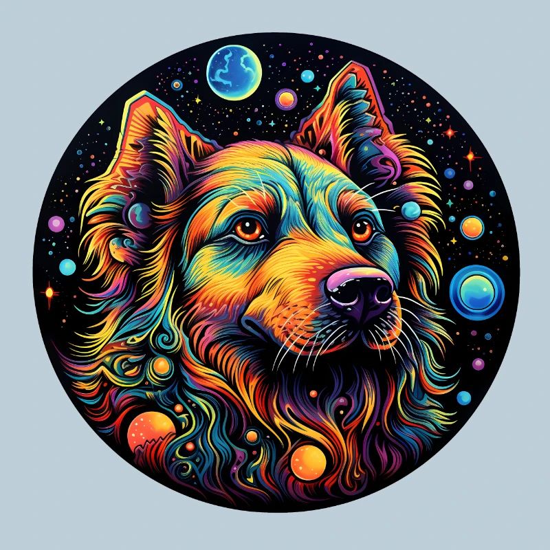 Bunter Space Hund mit Planeten