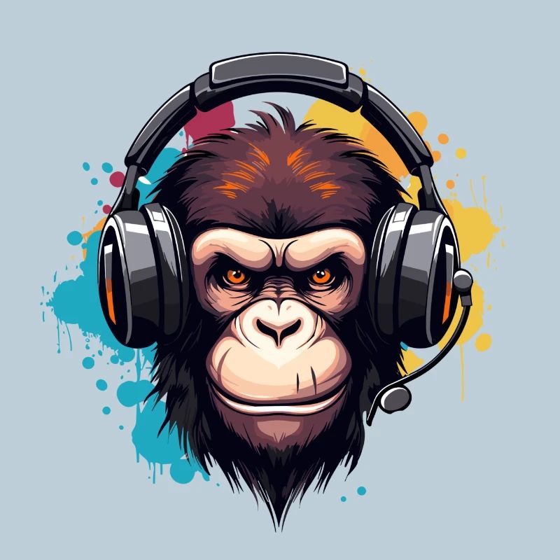 Singe avec des écouteurs, animal, chimpanzé, singe