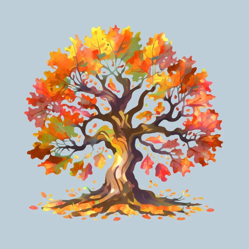 Eiche mit Herbstlaub Aquarell
