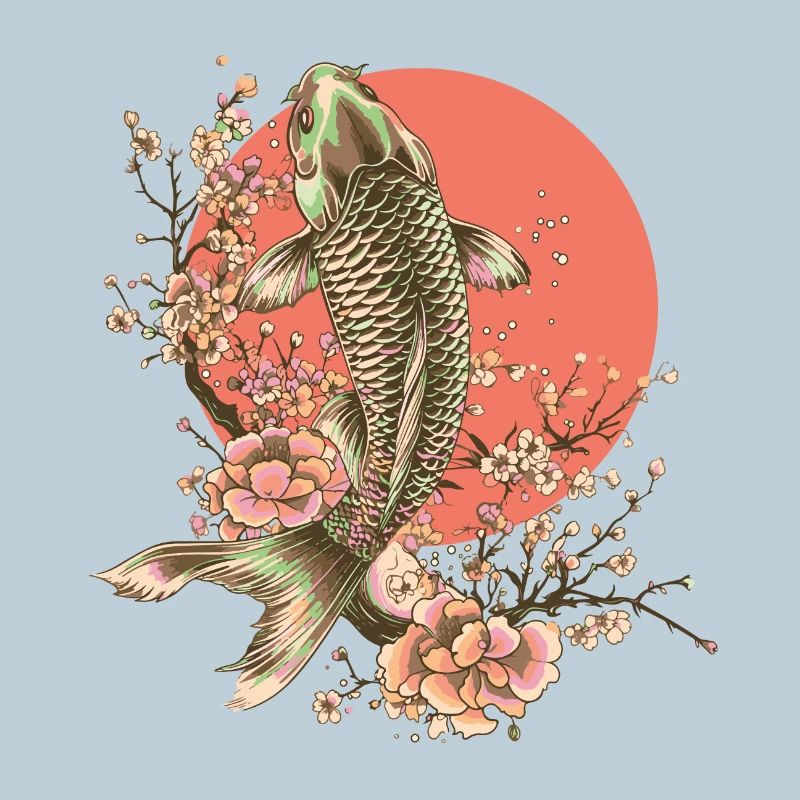 Poisson élégant avec motif de fleurs de cerisier