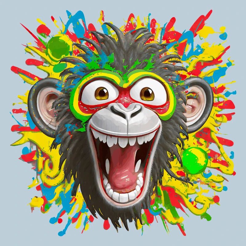 Portrait/Tête de Singe Rasta Coloré Eclaté de Rire