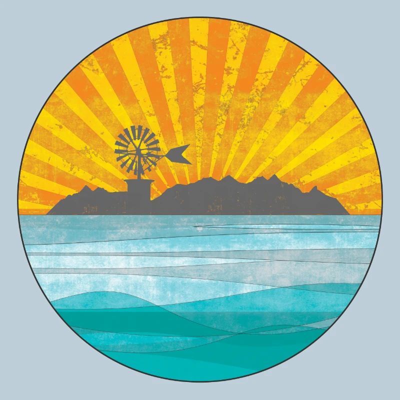 Sunset over coastal landscape