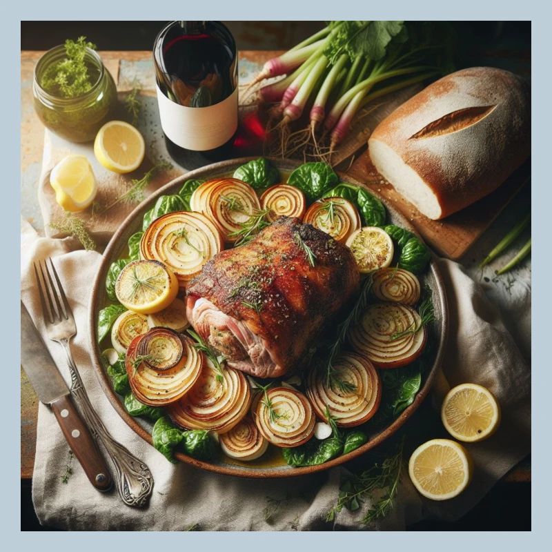 Schweineschulter mit Rübenspitzen