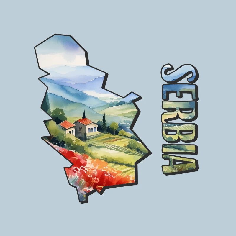 Watercolor Map Serbia