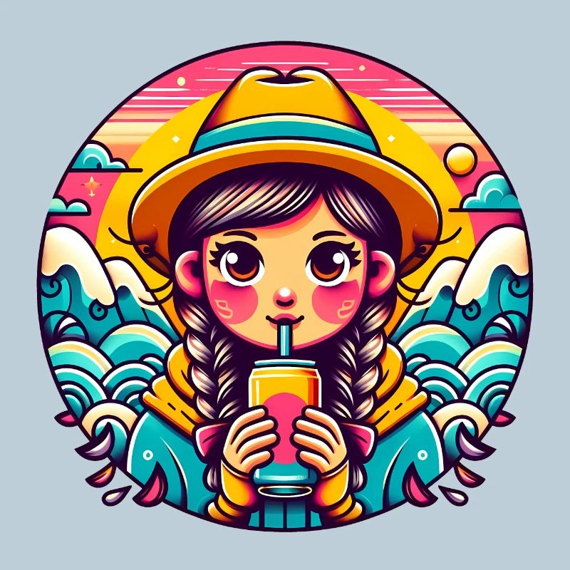 Retro Girl Drinking Pop Illustration