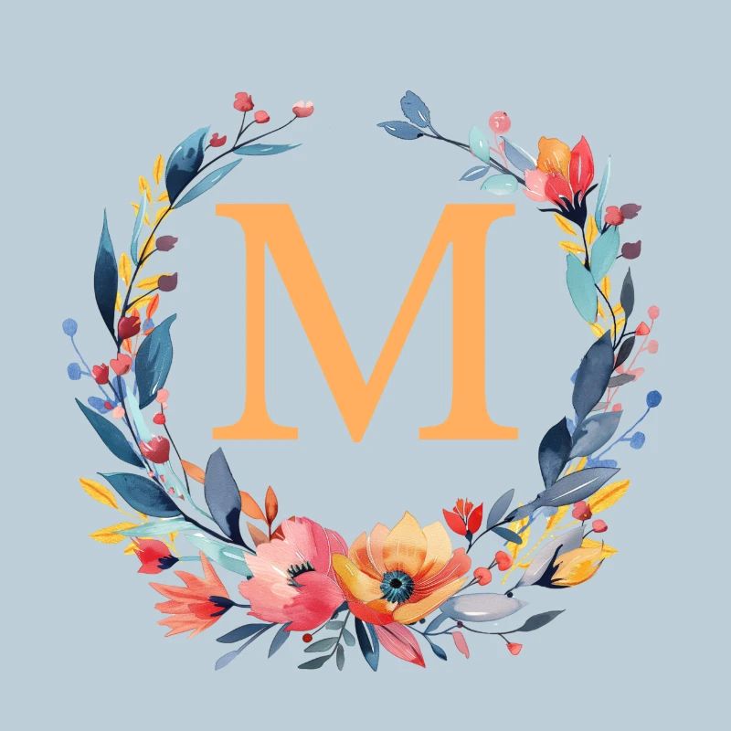 M Monogram, Flower Wreath, Personalizable