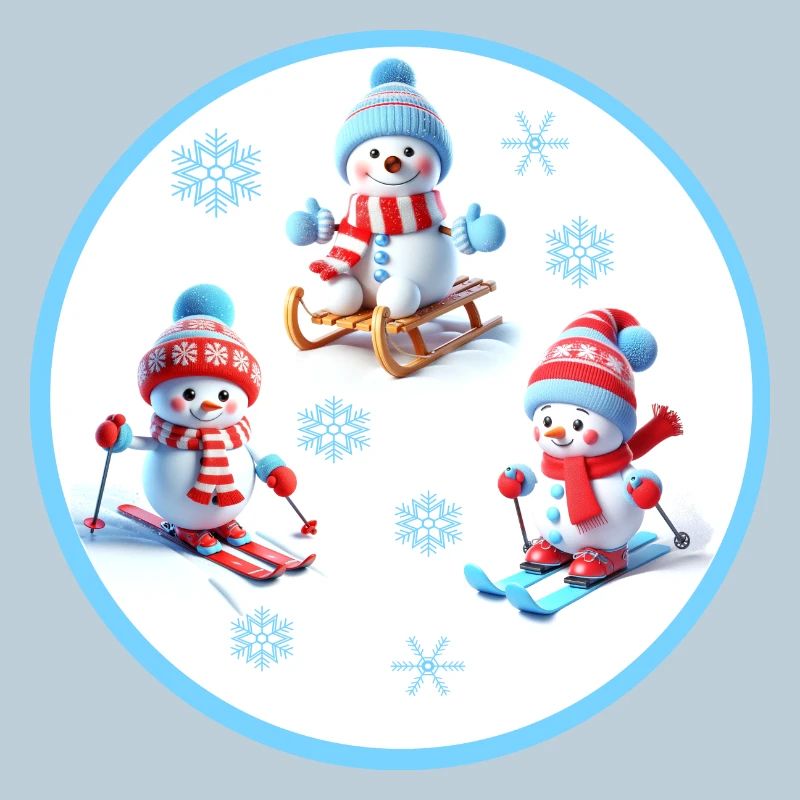Winter pleasures, snowmen, skiing fun