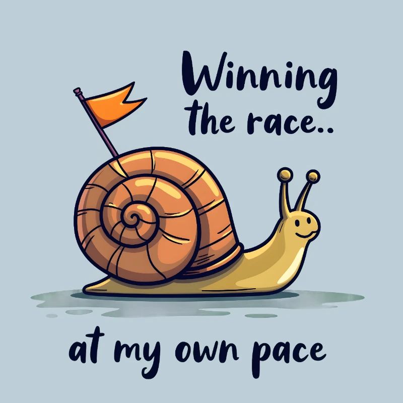 Snail with flag "Winning the race"