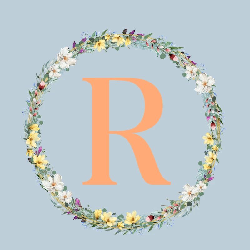 R Monogramm, Blumen-Kranz, personalisierbar