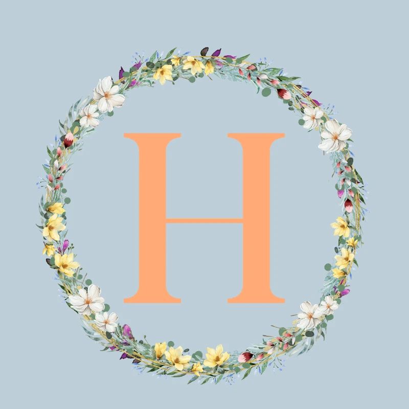 H Monogram, Flower Wreath, Personalizable