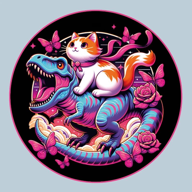 Petit chat monte dinosaure Dino