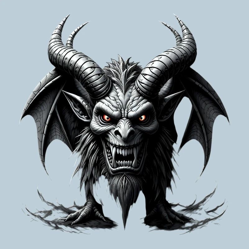 Fearsome Demon with Horns & Bat Wings