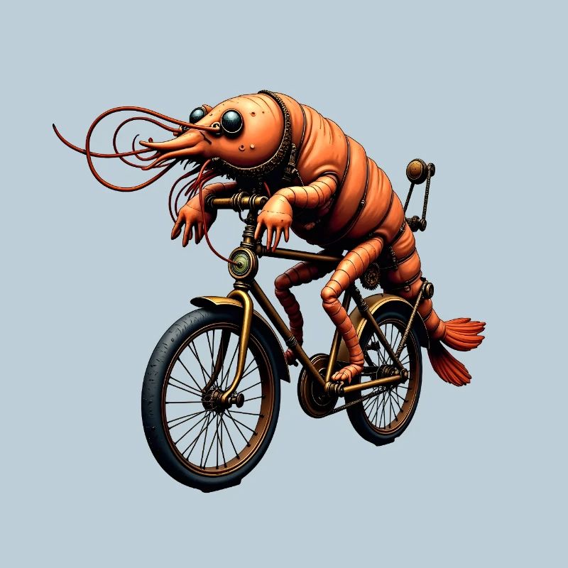 Steampunk shrimp on motorcycle