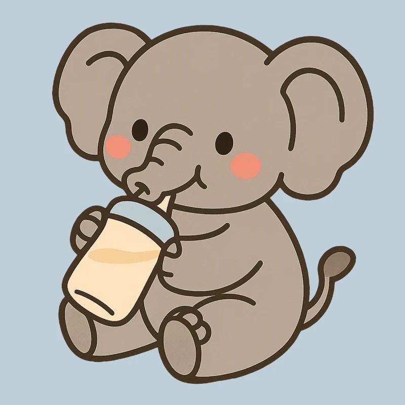 Kleiner Elefant mit Milchfläschen