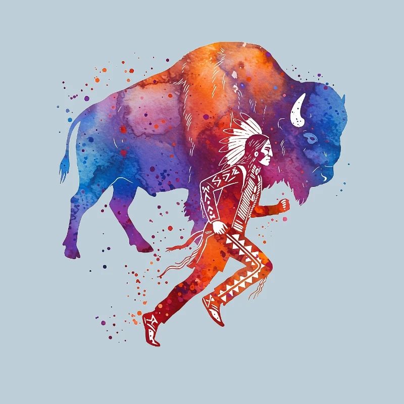 Aura d’aquarelle de buffle de coureur amérindien
