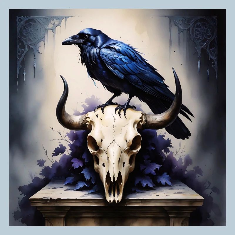 Mystical Raven and Bull Skull Artwork