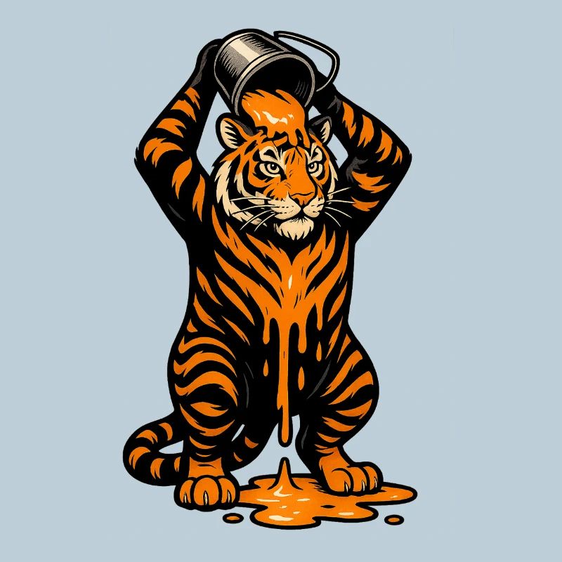 Tiger mit Farbeimer Cartoon Design