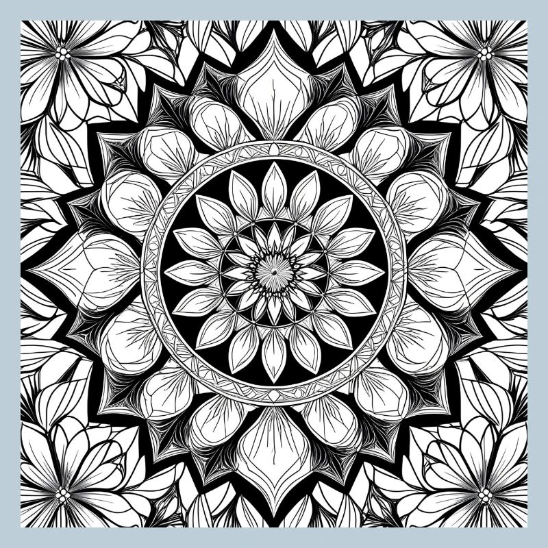 Blumenmuster Mandala Schwarz Weiß