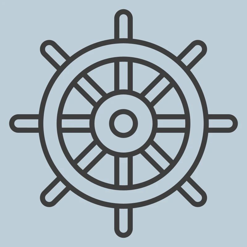 Ship Wheel Icon – Nautical Line Art Style