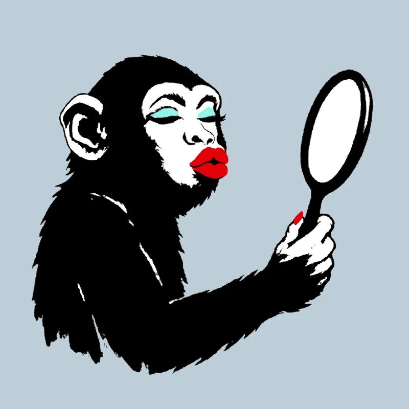 Vain monkey lady with mirror
