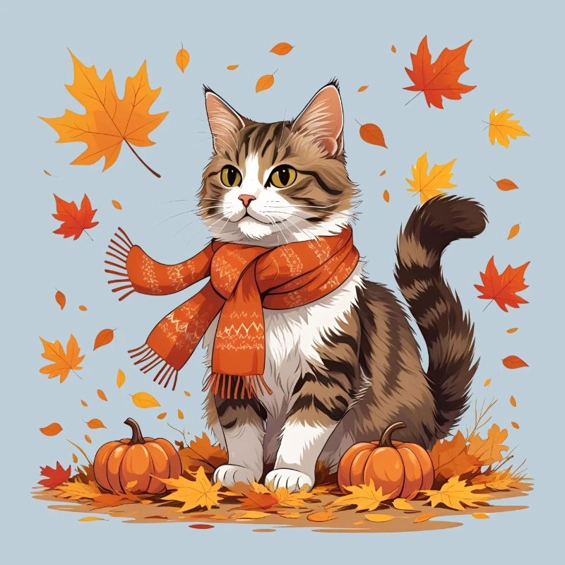 Chat d’automne avec des citrouilles