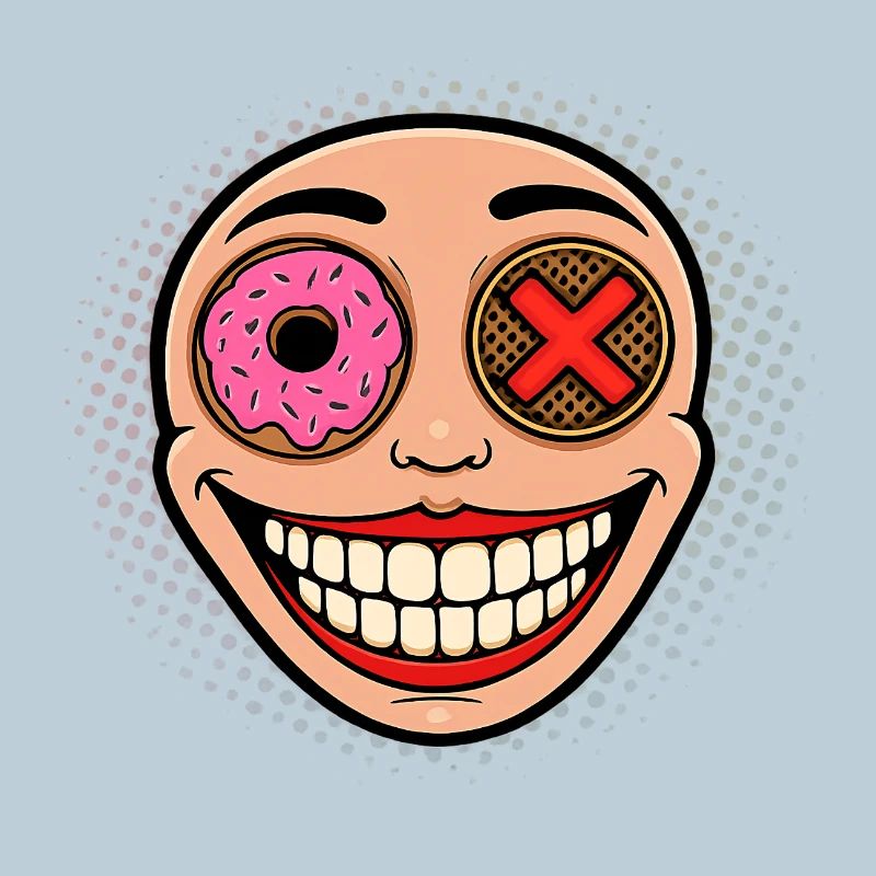 Lächelndes Maskottchen mit Donut und Kake
