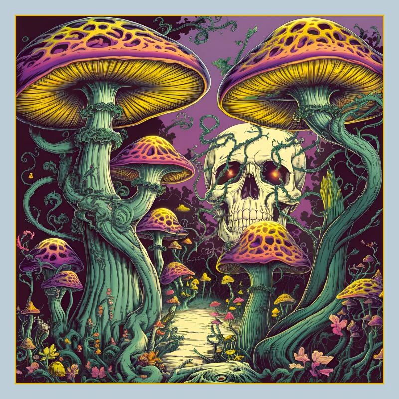 Mushroom Forest Skull Design