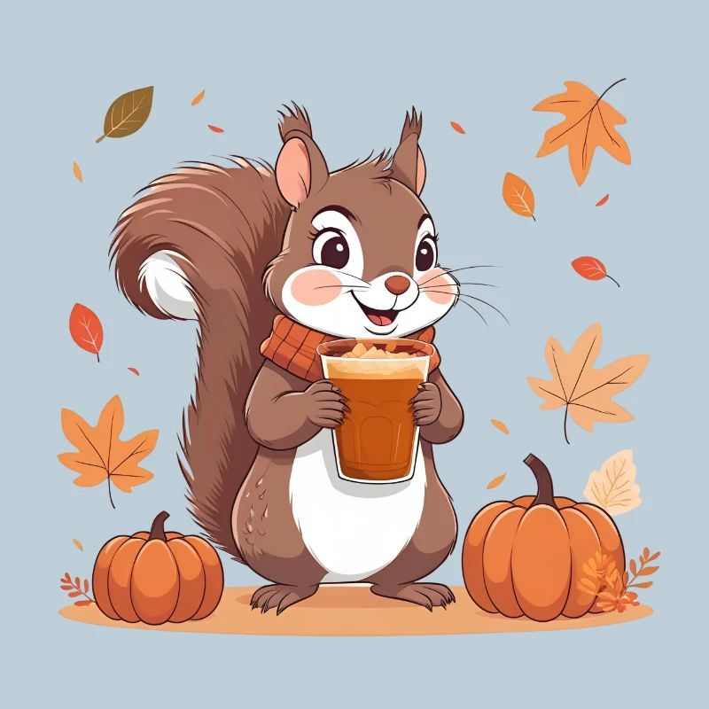 Écureuil mignon avec latte à la citrouille et aux épices d’automne
