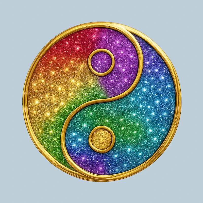 Regenbogen-Yin-Yang mit funkelnden Sternen