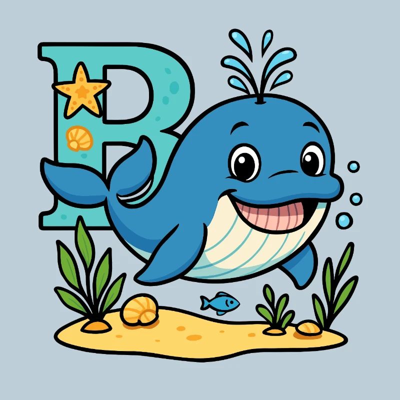 B comme… Baleine ! Design alphabet mignon