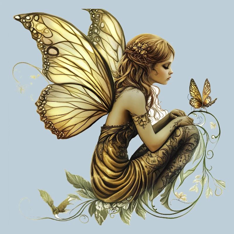 Fabuleuse fée fée en tissu doré avec des ailes