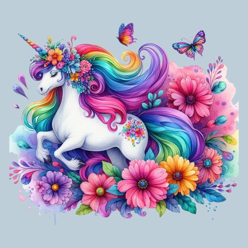 Licorne florale arc-en-ciel