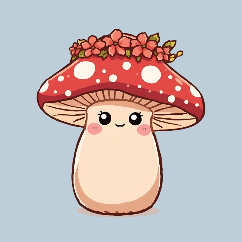 Kawaii Pilz mit Blumenkrone – Süßes Design
