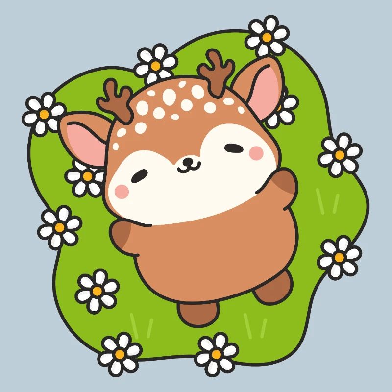 Cute Deer in Bloom on Green Grass