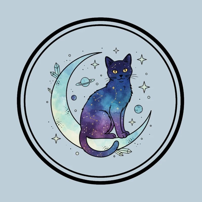 Lune Chat Galaxie Aquarelle